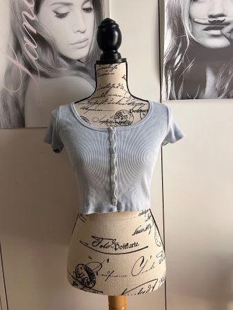 Brandy Melville hellblaues, kurzärmeliges Oberteil mit Knopf