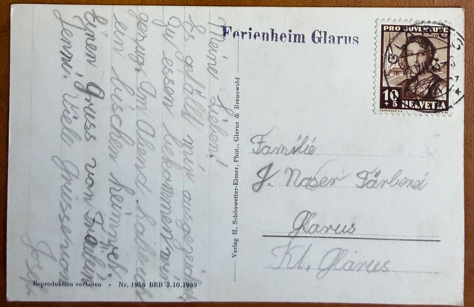 Ansichtskarten: Glarus - Ferienheim Sackberg - 1949 – Gebraucht aus Lutry von Ediego 1