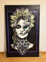 95x146hoch/ Handgemaltes Acryl Gemälde Frau Katze Portrait