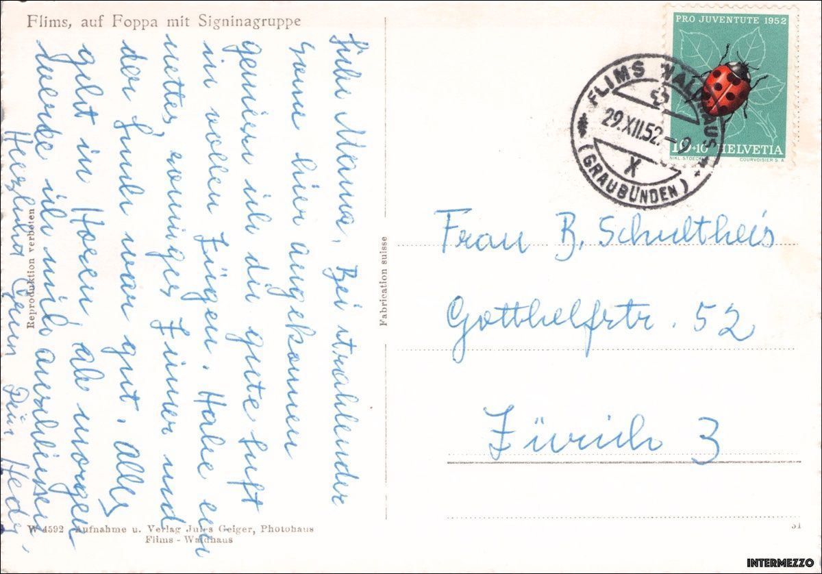 Ansichtskarten: Flims // Sesselbahn Foppa 1952 – Gebraucht aus Basel von intermezzo12 1