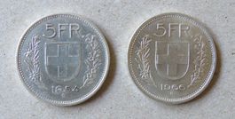 2 x Fr. 5.-  1954 und 1966  Silber