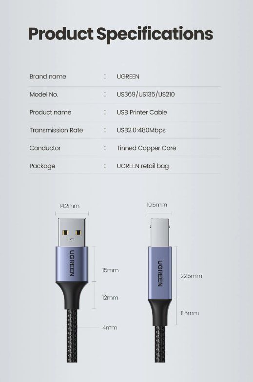 Ugreen Cavi: UGREEN Druckerkabel USB-Typ-B auf USB-Typ-A, 2m, blau – Nuovo e nell'imballaggio originale da Romanshorn venduto da pfimex 1