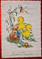 Osterkarte mit Küken und Korb voller Eier 1966