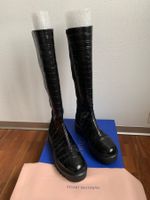 Stuart Weitzman: Exklusive schwarze Stiefel, Kroko-Optik, 37