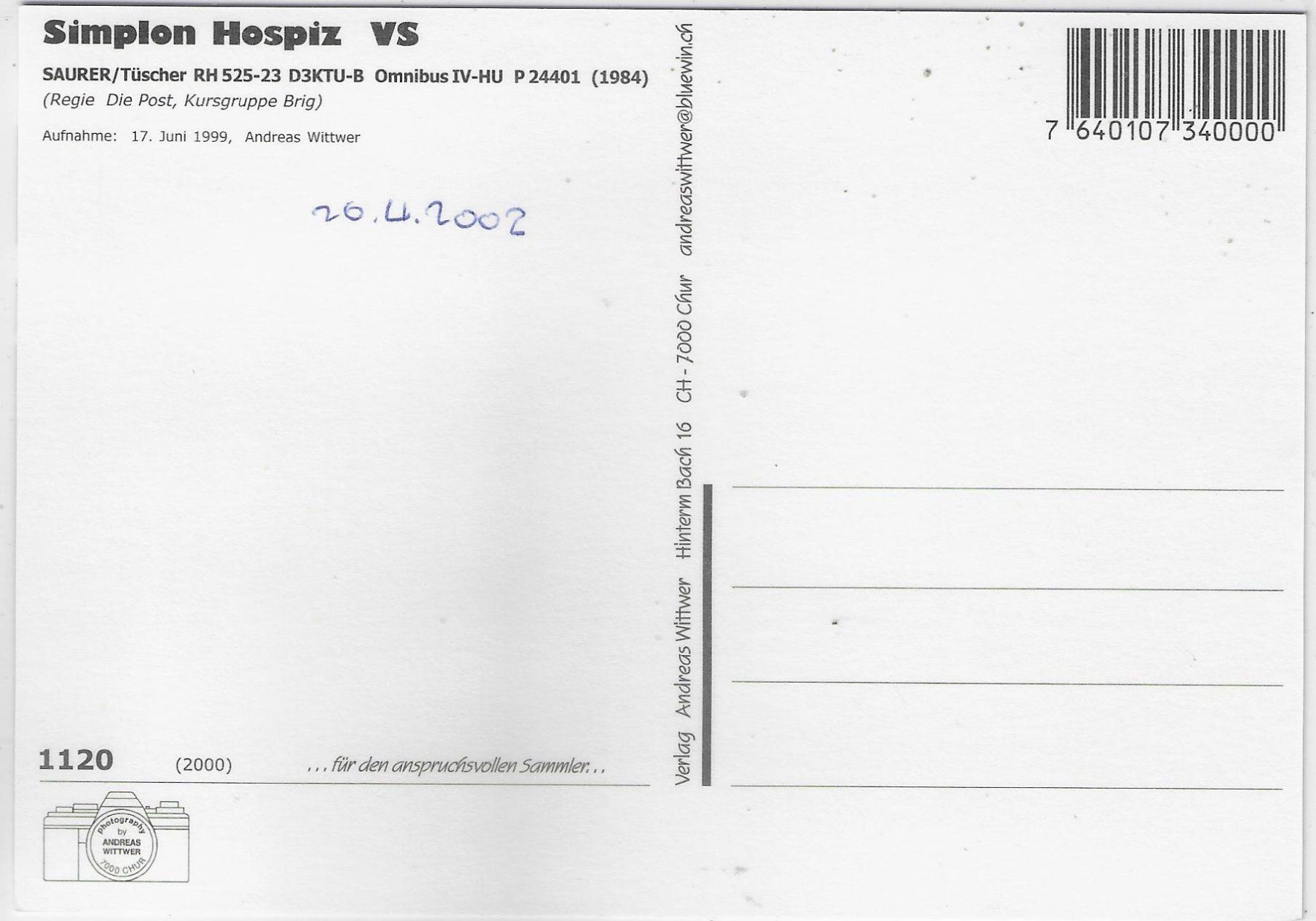 Cartoline postali: Simplon Hospiz - Saurer/Tüscher Postauto – Usato da Ettingen venduto da Kartenplanet 1