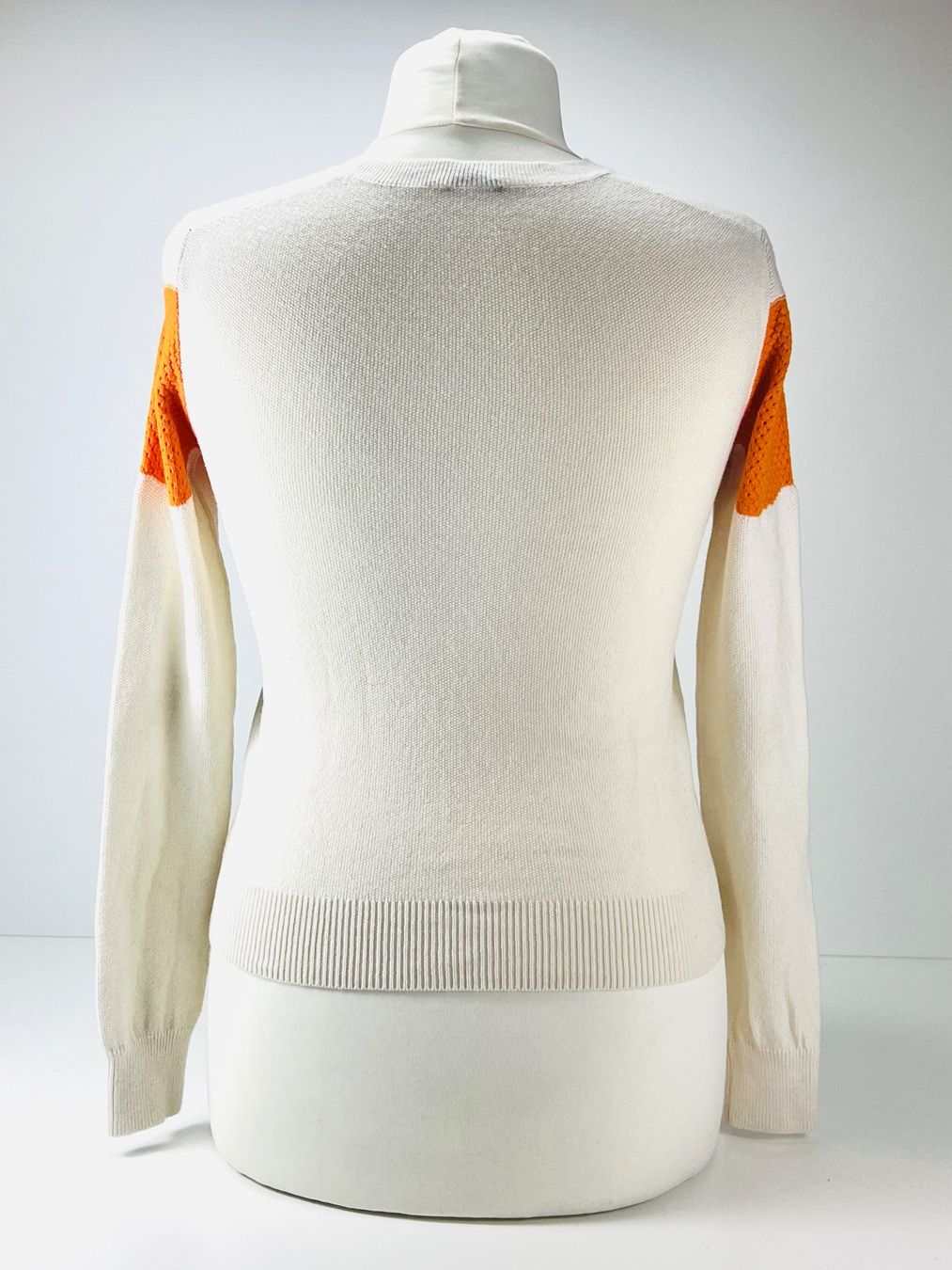 Jil Sander Maglioni & Felpe: Edler Damen Pullover JIL SANDER Navy, Weiss/Orange, Gr. M – Usato da Zürich venduto da Arche_Brockenhaus 2