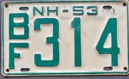 Altes US-Nummernschild New Hampshire (NH) 1953 B314F