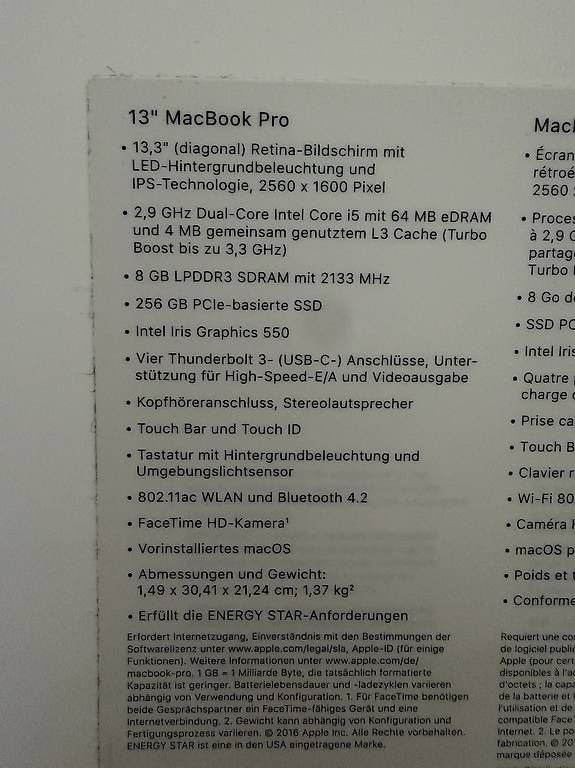 Notebook: Macbook pro 2016 – Usato da Gebenstorf venduto da user1984 1
