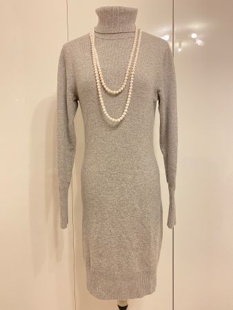 Winter Kleid Strick Rollkragen Grau Kaschmir Gr  M