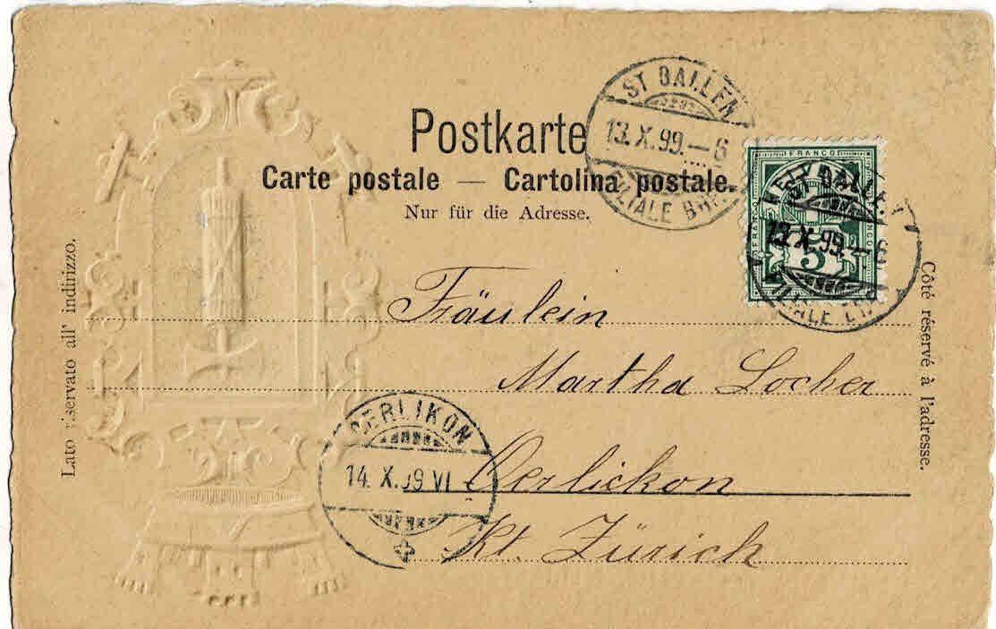 Cartoline postali: Prägekart St.Gallen 1899 mit MARKE – Usato da Sulz AG venduto da Oberdanne8