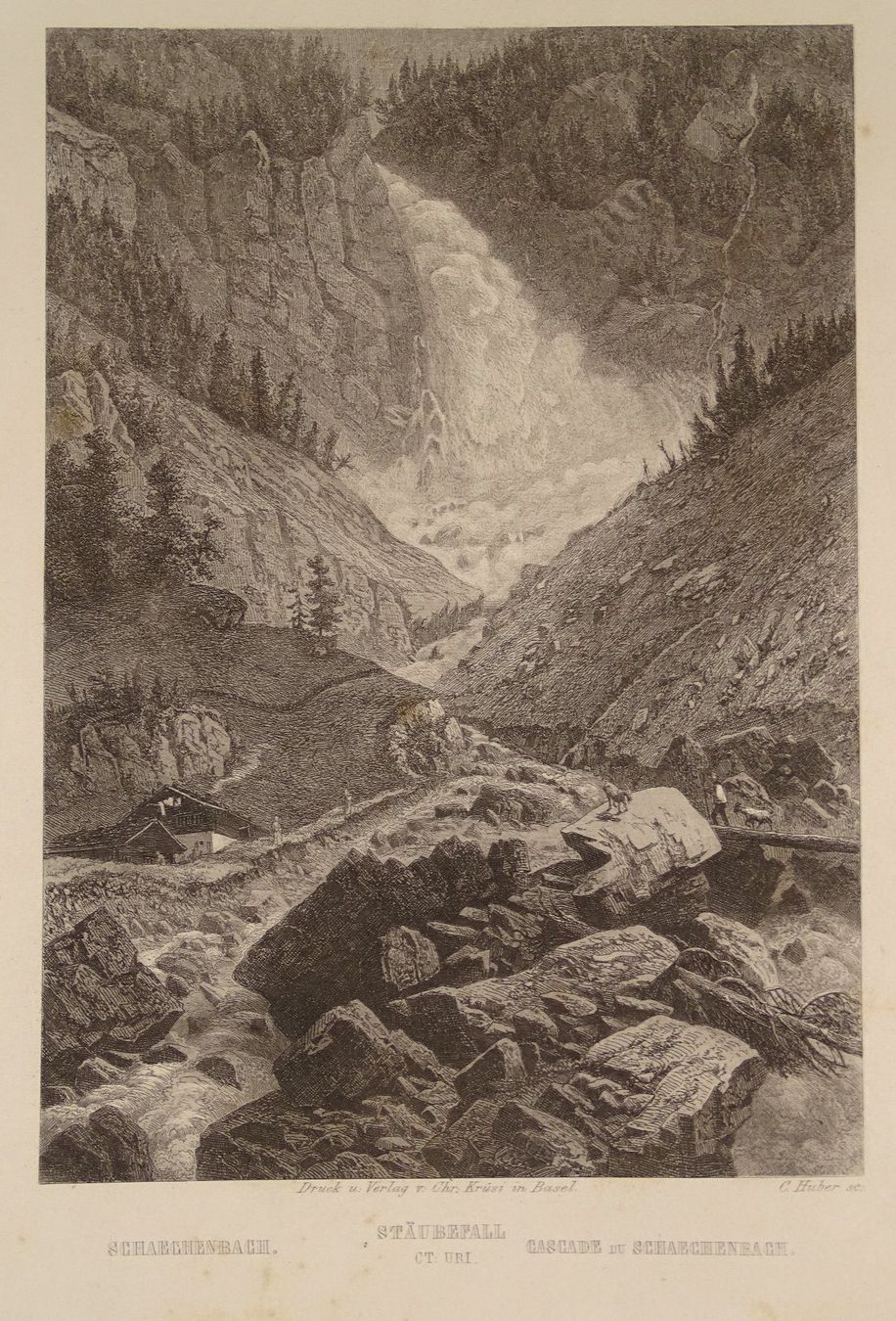 Incisioni: SCHÄCHENBACH URI, STAHLSTICH UM 1865 – Usato da Grüningen venduto da Kartensammler 1
