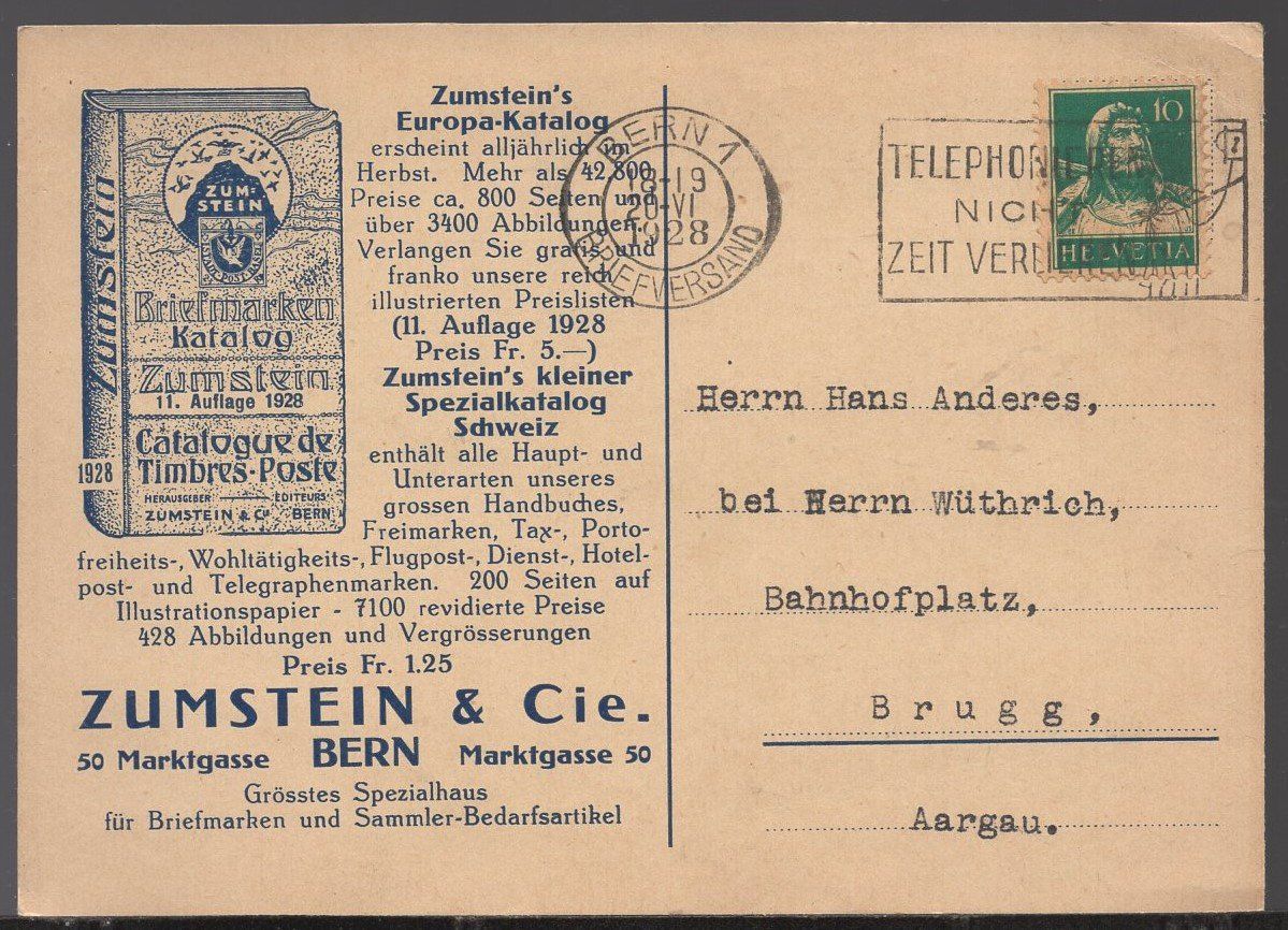 Tutti i francobolli: Zunstein & Cie. BERN 20.VI.1928 – Usato da Aarau venduto da kufi44