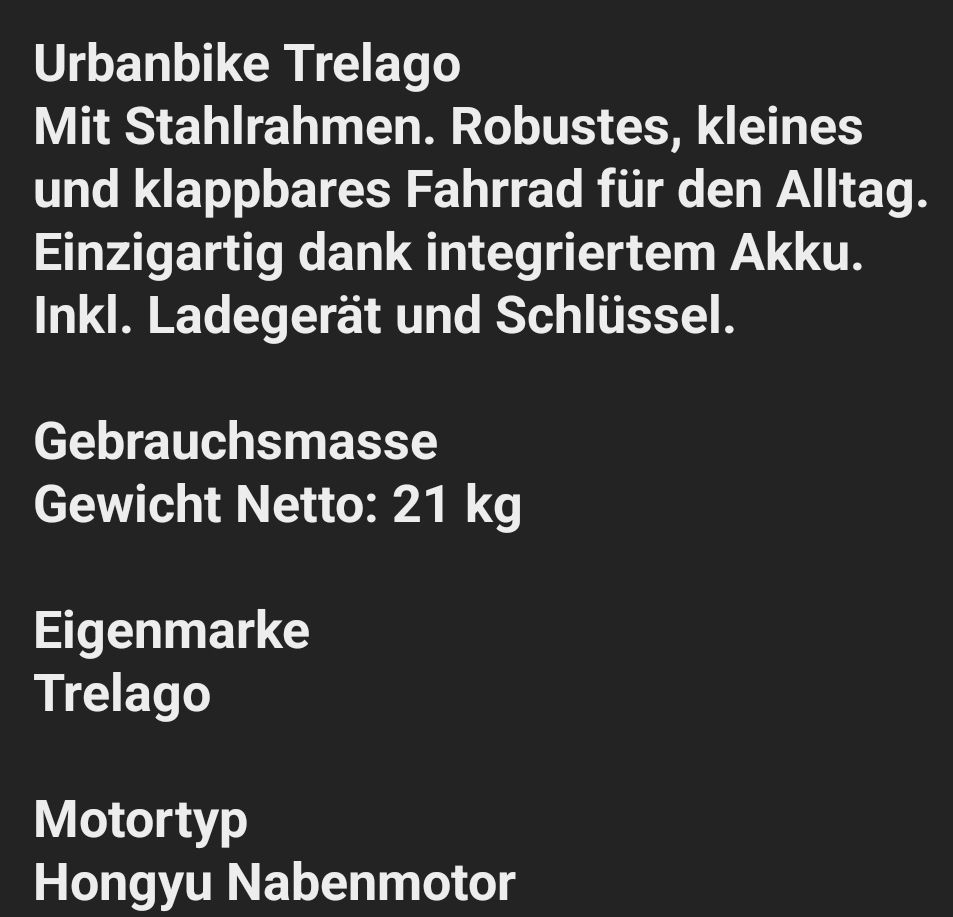 Minimotos: E-Bike Trelago – D'occasion à Fischingen par nst_ksz6 7