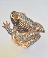 Frosch Ring mit blauen und hellblauen Steinen Roségold 55