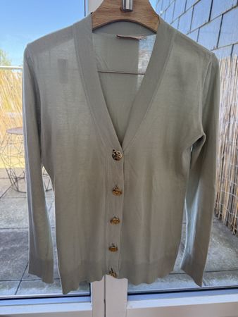 Tory Burch Feinstrick Cardigan / Weste Salbei grün Gr.S