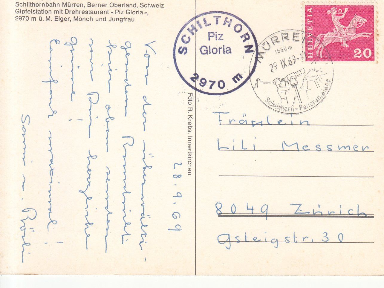 Ansichtskarten: Schilthorn Piz Gloria 1969 – Gebraucht aus Bürglen TG von StampGraf 1