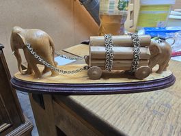 Holz Deko Elefanten mit Wagen und Holz beladen (N)