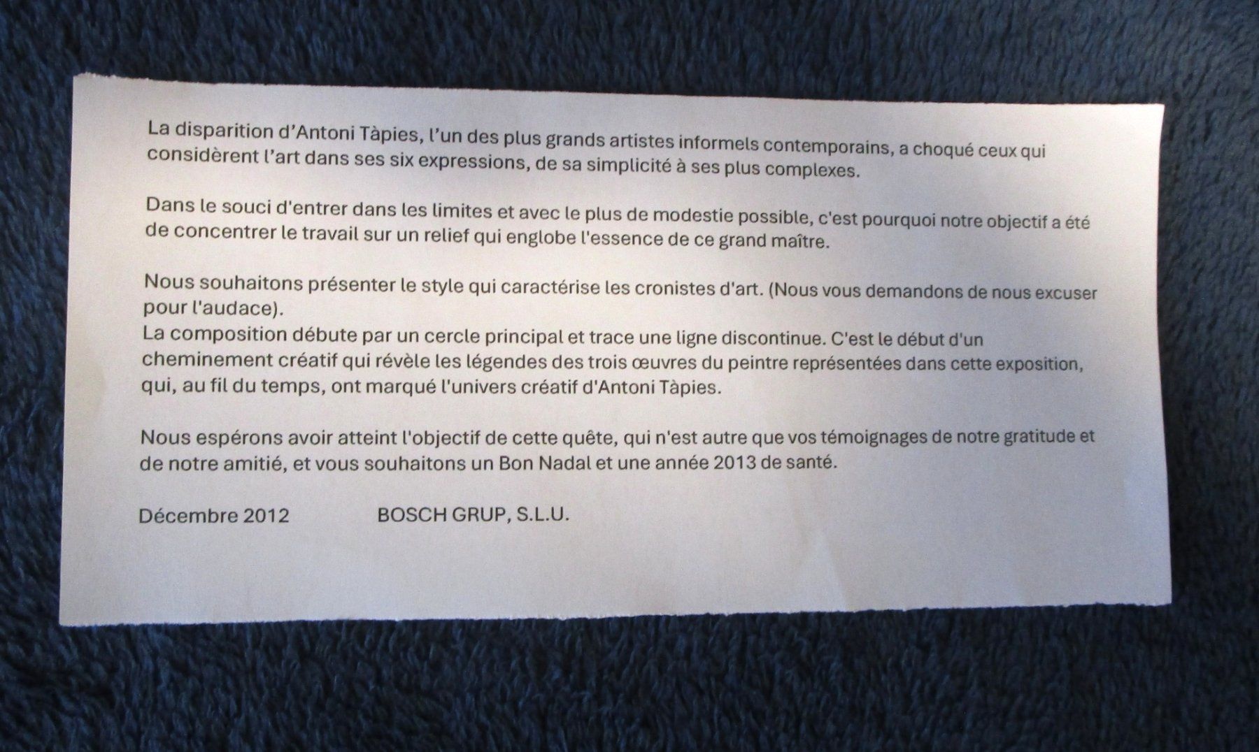 Piatti: Assiette Antoni Tàpies pour Bosch Grup – Usato da Chêne-Bourg venduto da breno56 3