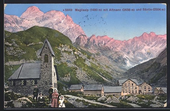 Cartoline postali: Meglisalp, Ortsansicht mit Kirche, Altma – Usato da Berlin venduto da bartko-reher