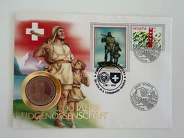 Enveloppe numismatique suisse 1991 – Pièce de 5 francs – 700