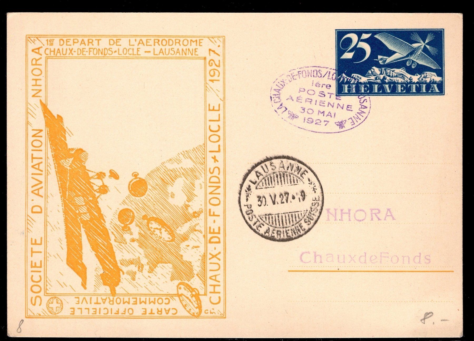 Tutti i francobolli: CH - Flugpost - regelm. Flug - RF 27.4A  - NOHORA – Usato da Rombach venduto da VENTIS-Auktionen 2