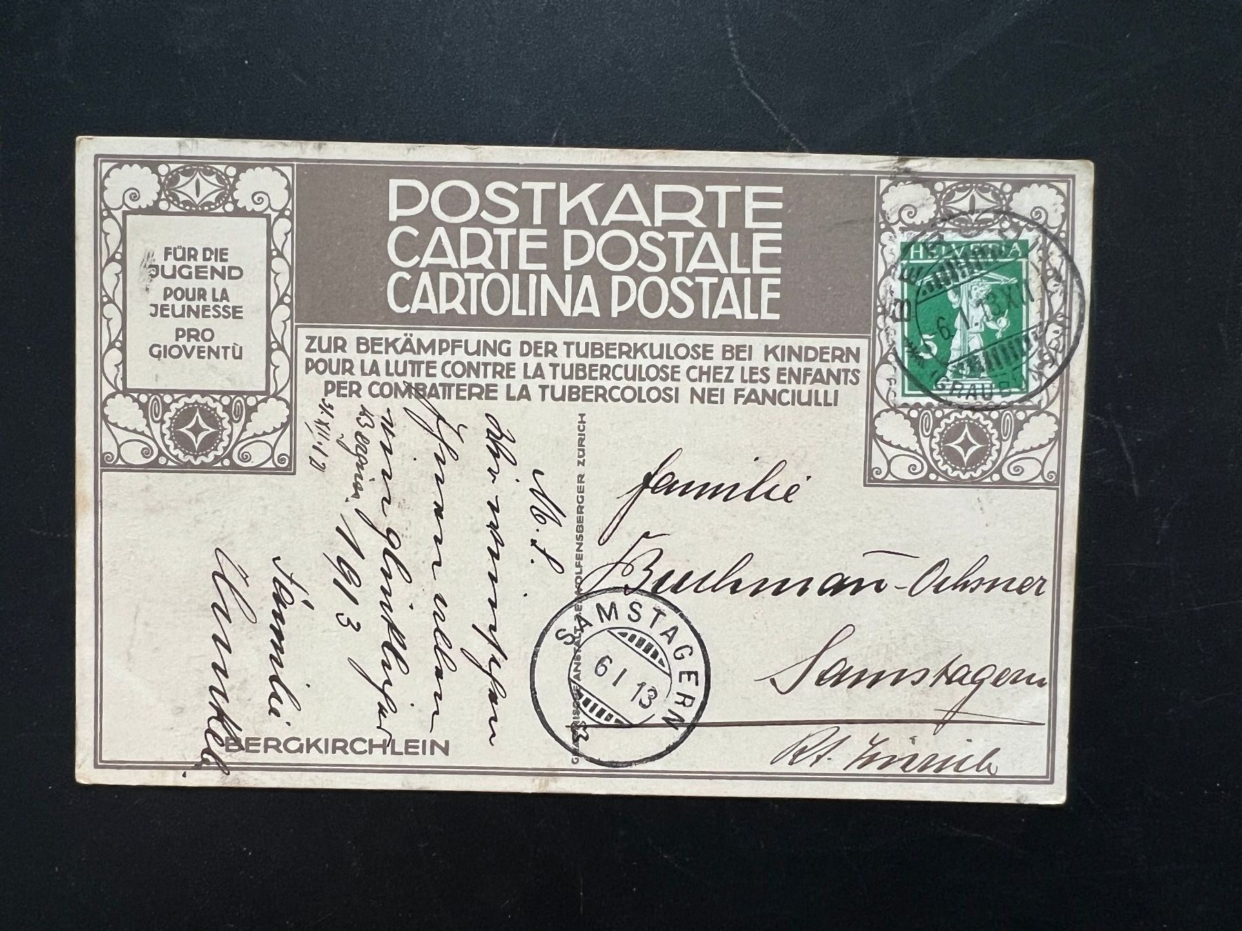 Cartes postales: Bergkirchlein, Bekämpfung Tuberkulose gest. 1913  (V190) – D'occasion à Hinwil par Sidi4 1