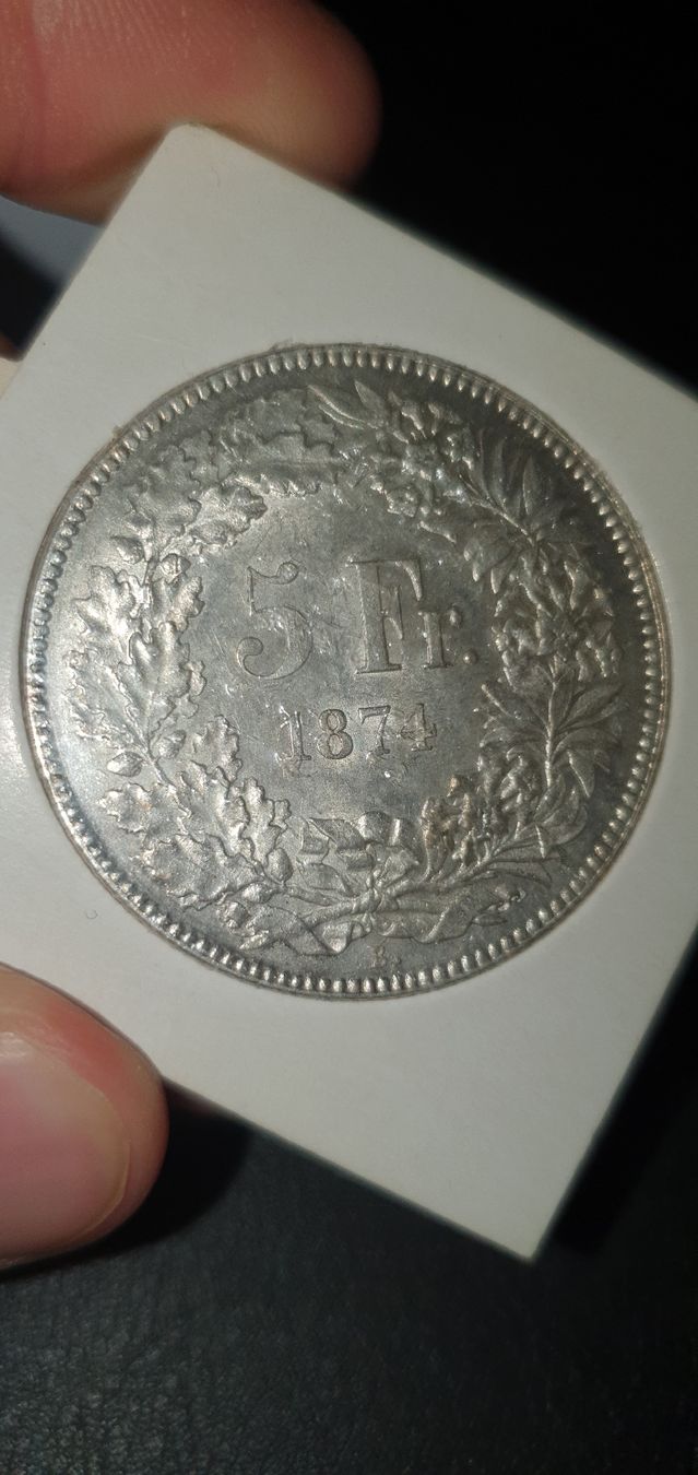 Tutti le monete: 5 Fr. 1874 Helvetia sitzend ss-vorz – Usato da Baden venduto da chris94