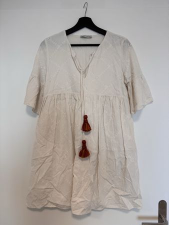 White/off white summer dress size XS with orange tassels