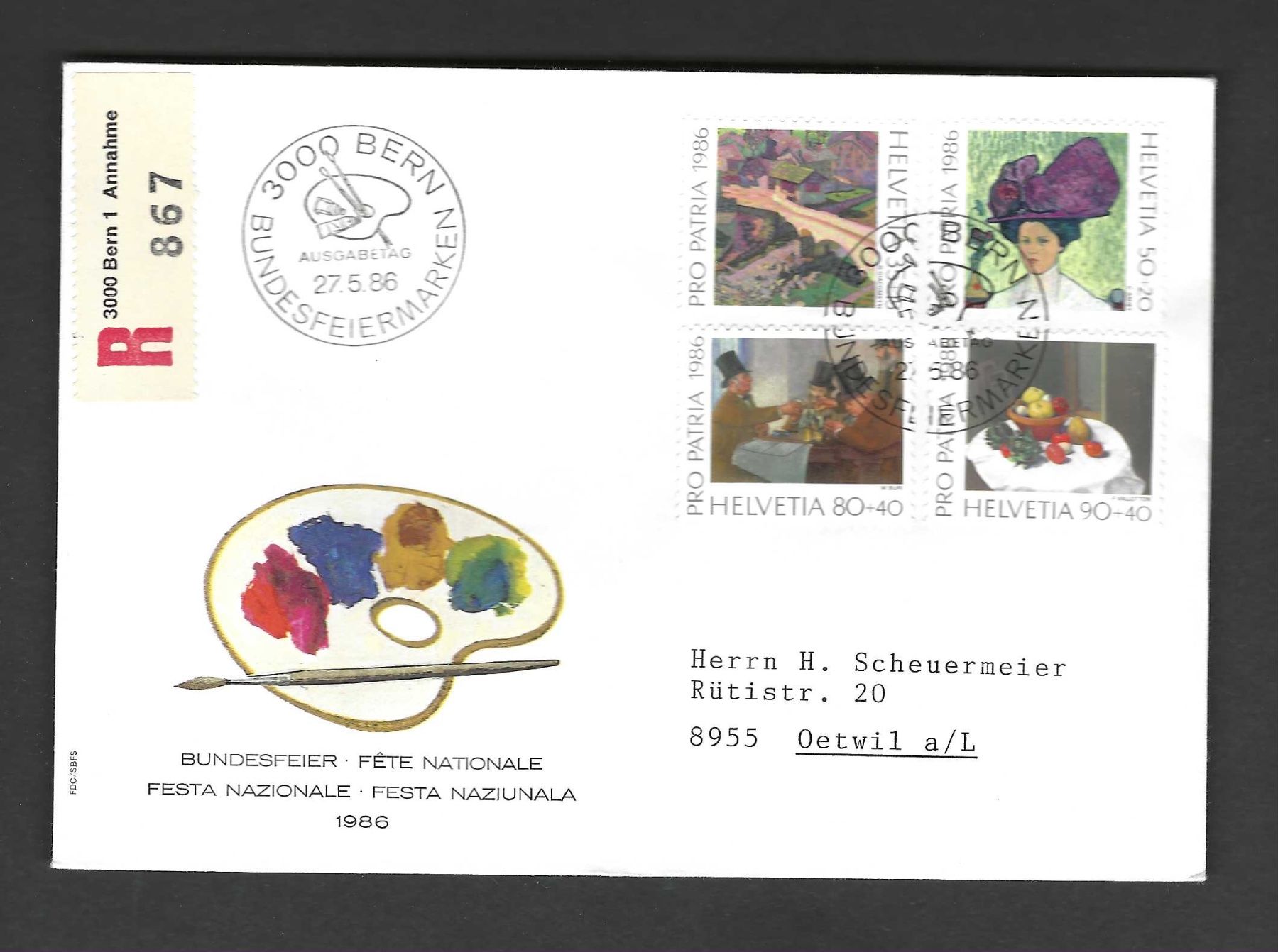 Tutti i francobolli: FDC Einschreiben Pro Patria Viererblock 1986 – Usato da Koblenz venduto da Markenhimmel