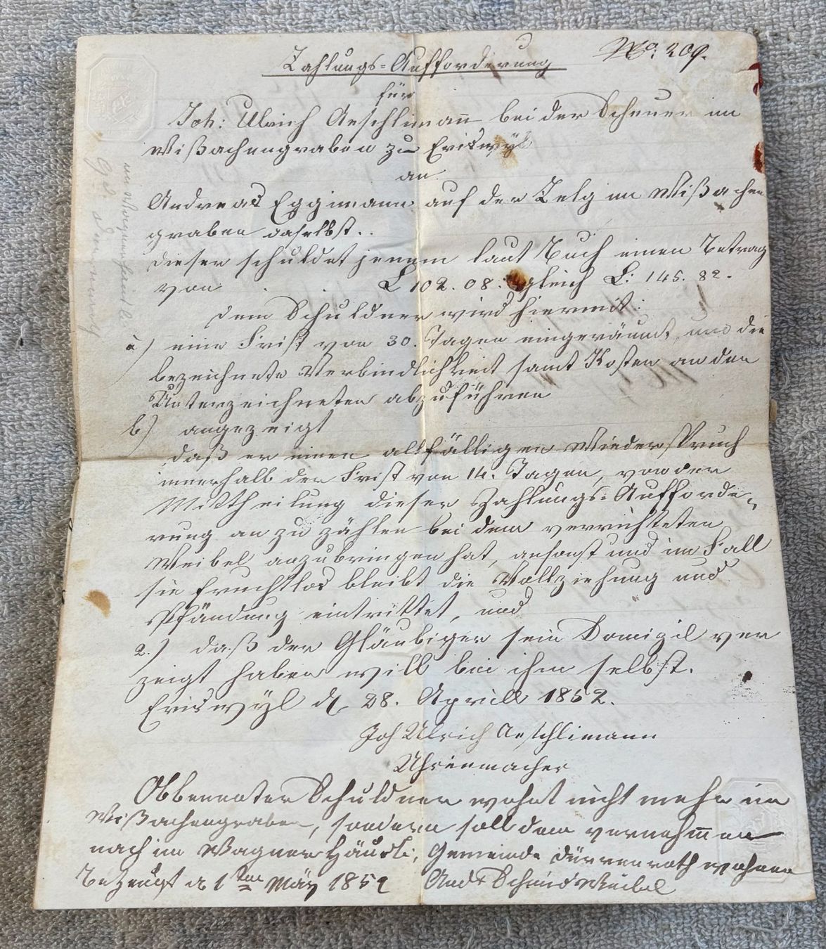 Dokumente: DOKMUMENT 1852 – Gebraucht aus Ostermundigen von wini63 5