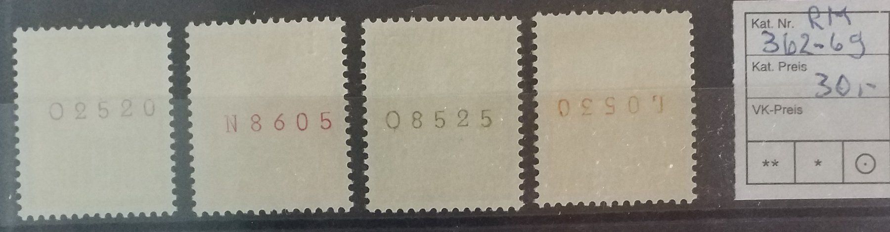 Tutti i francobolli: 3926A) 362RM-369RM, Rollenmarken postfrisch Kt. 30.- – Nuovo (secondo la descrizione) da Baden venduto da Eggi 1