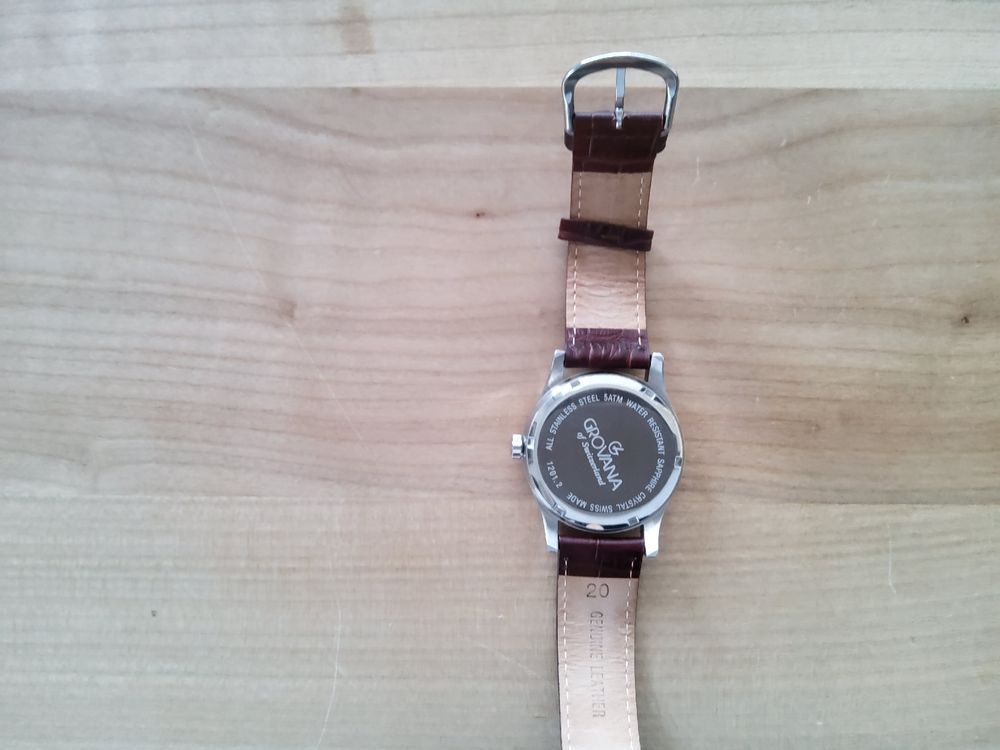 Montres: Grovana, weisses Zifferblatt, braunes Lederband, automatic – Neuf (Voir description) à Aarau par Aarauer65 3