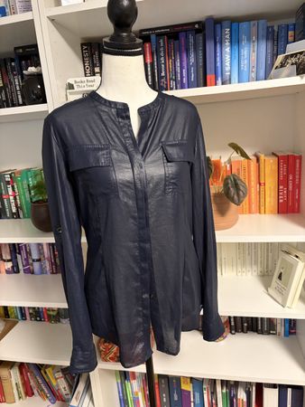 Calvin Klein Damen Bluse Gr. S Navy Dunkelblau glänzend 