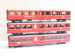 BEMO 3 x RhB Mitteleinstieg Personenwagen - H0m