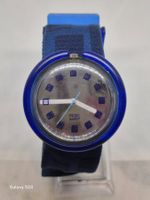 Gebrauchte blaue Swatch Pop Uhr mit Stoffarmband