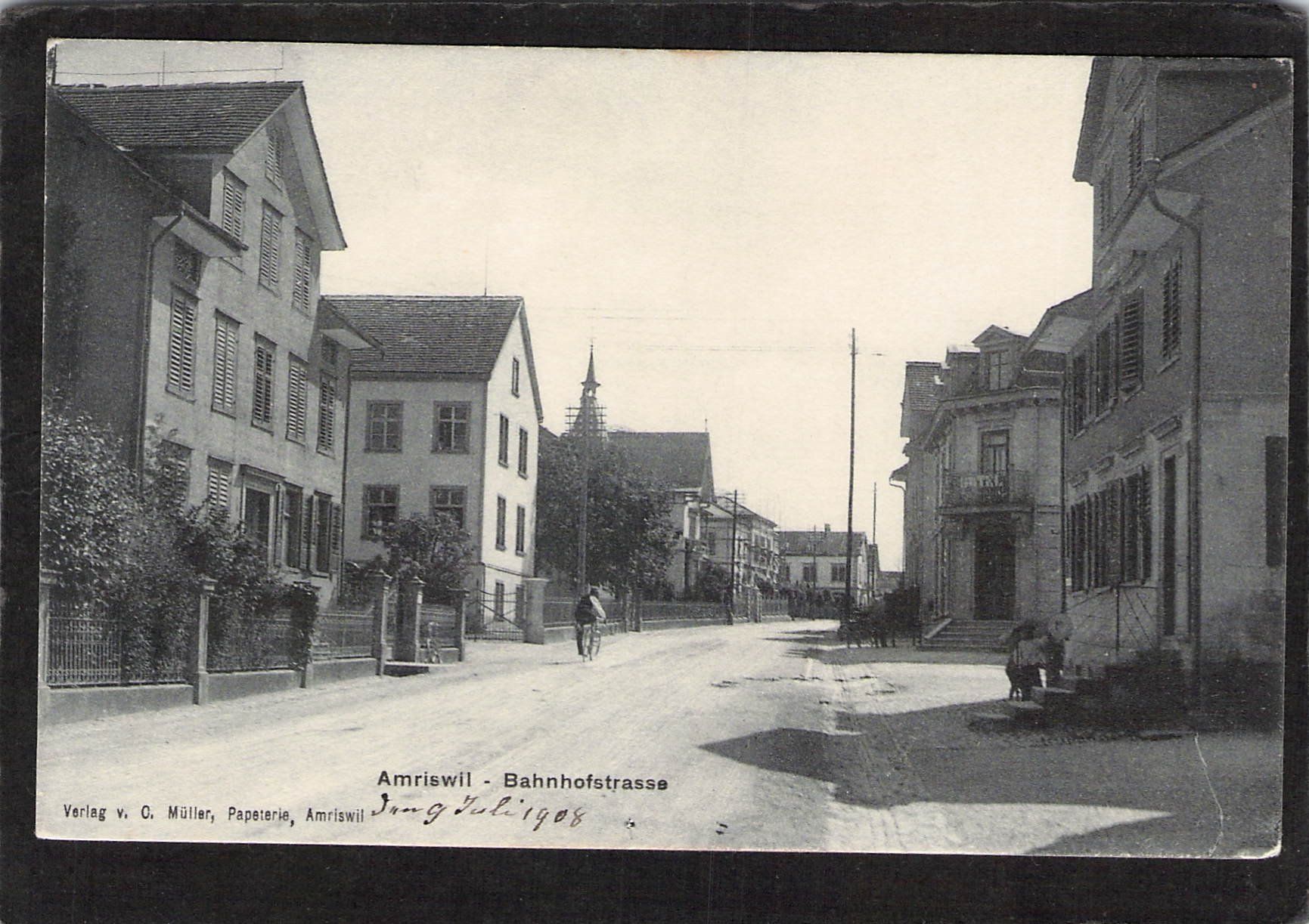 Cartoline postali: Amriswil TG , Bahnhofstrasse , gel. 1908 – Usato da Reichenburg venduto da Pipo-67