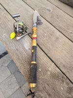 Angelrute mit Rolle teleskopisch Carbon Gold Blau Neu