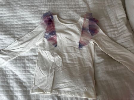 H&M Mädchen Shirt Gr. 134/140 weiss Tüll Volant