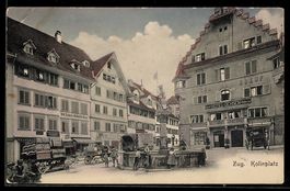 Zug, Kolinplatz mit Hotel Ochsen, Säule