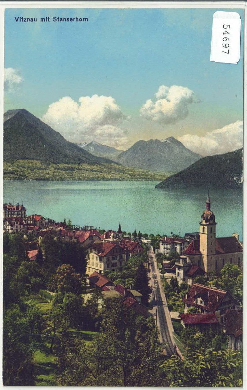 Cartoline postali: Vitznau mit Stanserhorn - Bahnhlinie - Litho – Usato da Ettingen venduto da Kartenplanet