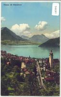 Vitznau mit Stanserhorn - Bahnhlinie - Litho