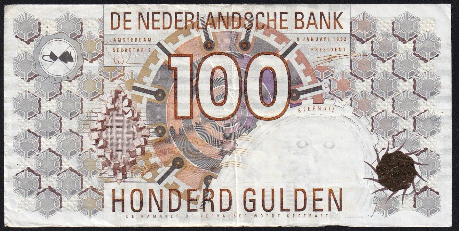 Banconote: Holland 100 Gulden 1992 – Usato da Brugg AG venduto da banknoten_muesli