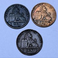 3 pièces 2 centimes Belgique Léopold II état usagé rare 