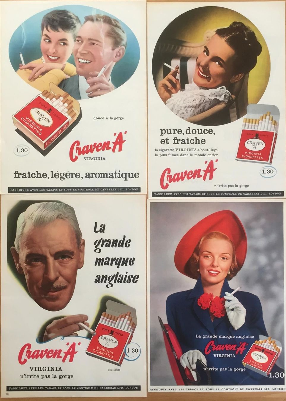 Foto & Immagini: Craven "A" Cigarettes - 4 alte Werbungen/Publicitéss 1950/58 – Usato da Savagnier venduto da Ne2065 1
