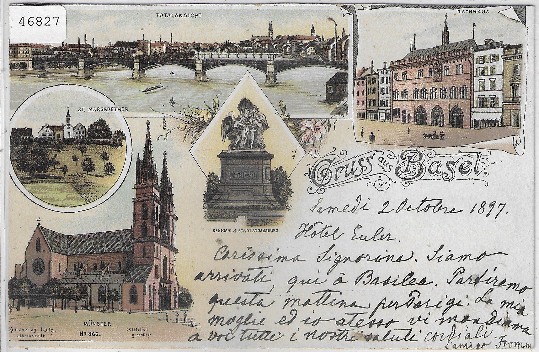 Ansichtskarten: Gruss aus Basel - Litho 1894!!!! – Gebraucht aus Ettingen von Kartenplanet