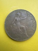 1 Penny 1908 Royaume-Uni pièce de monnaie ancienne en cuivre