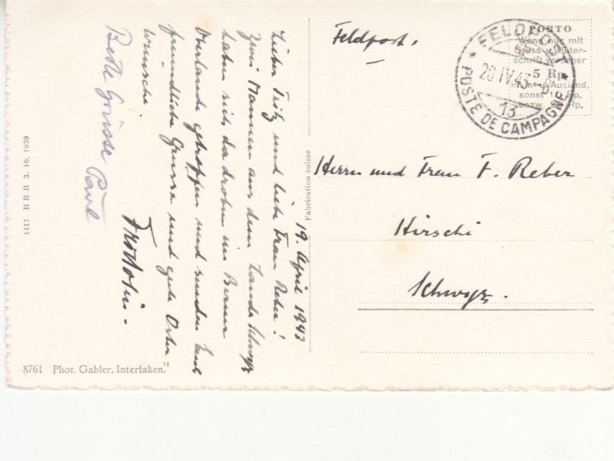 Cartoline postali: Interlaken 1943 – Usato da Bürglen TG venduto da StampGraf 1