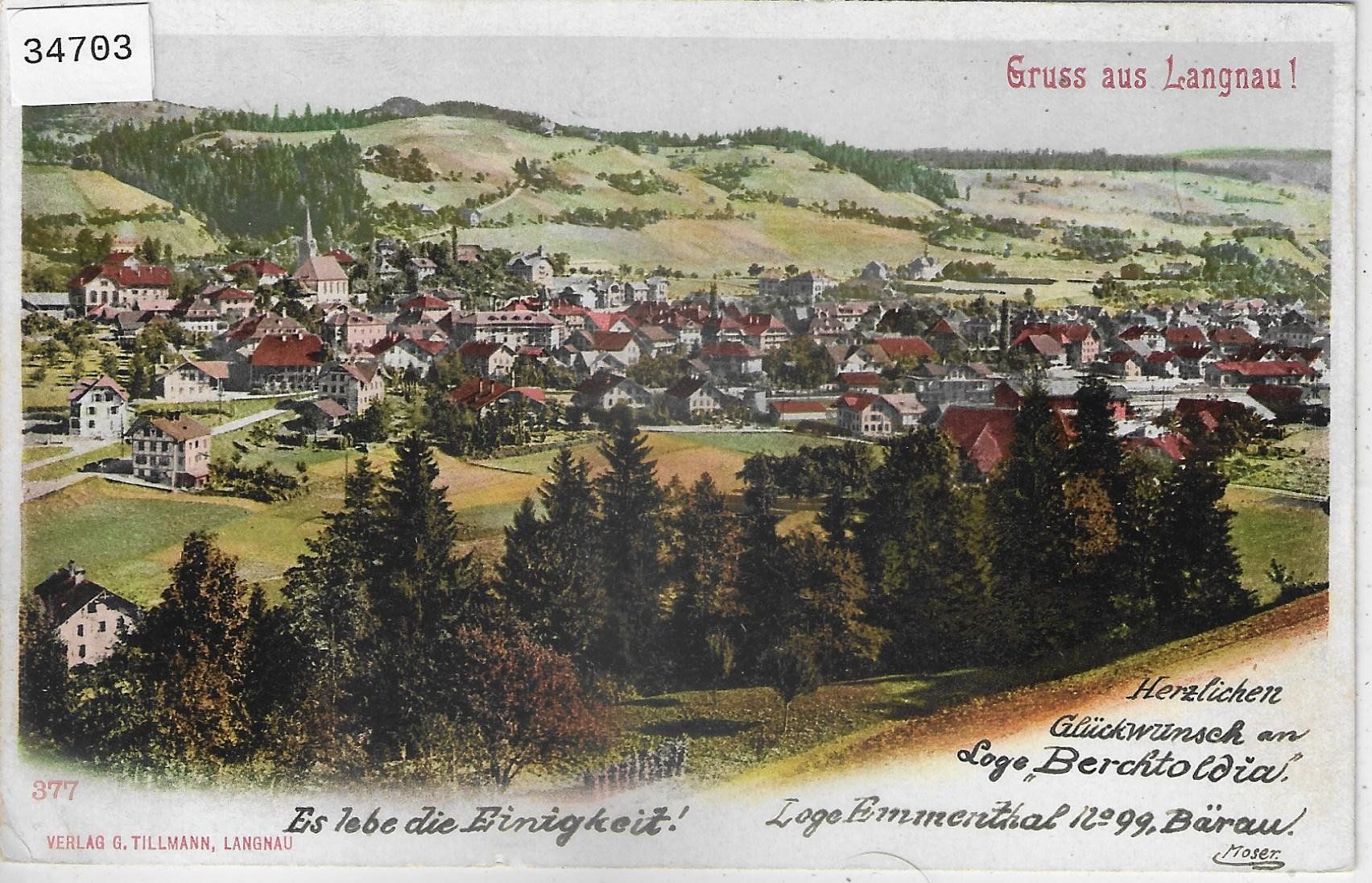 Cartoline postali: Gruss aus Langnau i.E. - Litho 1902 – Usato da Ettingen venduto da Kartenplanet