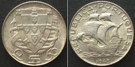 PORTUGAL 2 1/2 Escudos 1945 SCHIFF Silber ERHALTUNG! unz