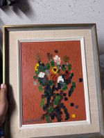 Vintage Gemälde Blumen signiert gerahmt